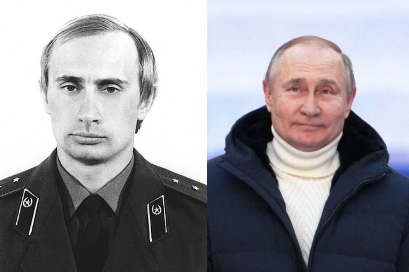 Władimir Putin za czasów służby w KGB i obecnie.