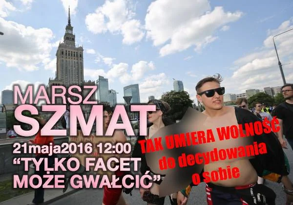 Rewolucyjny akt oporu wobec feministycznej dyktatury - mężczyzna pokazuje się publicznie bez koszulki.