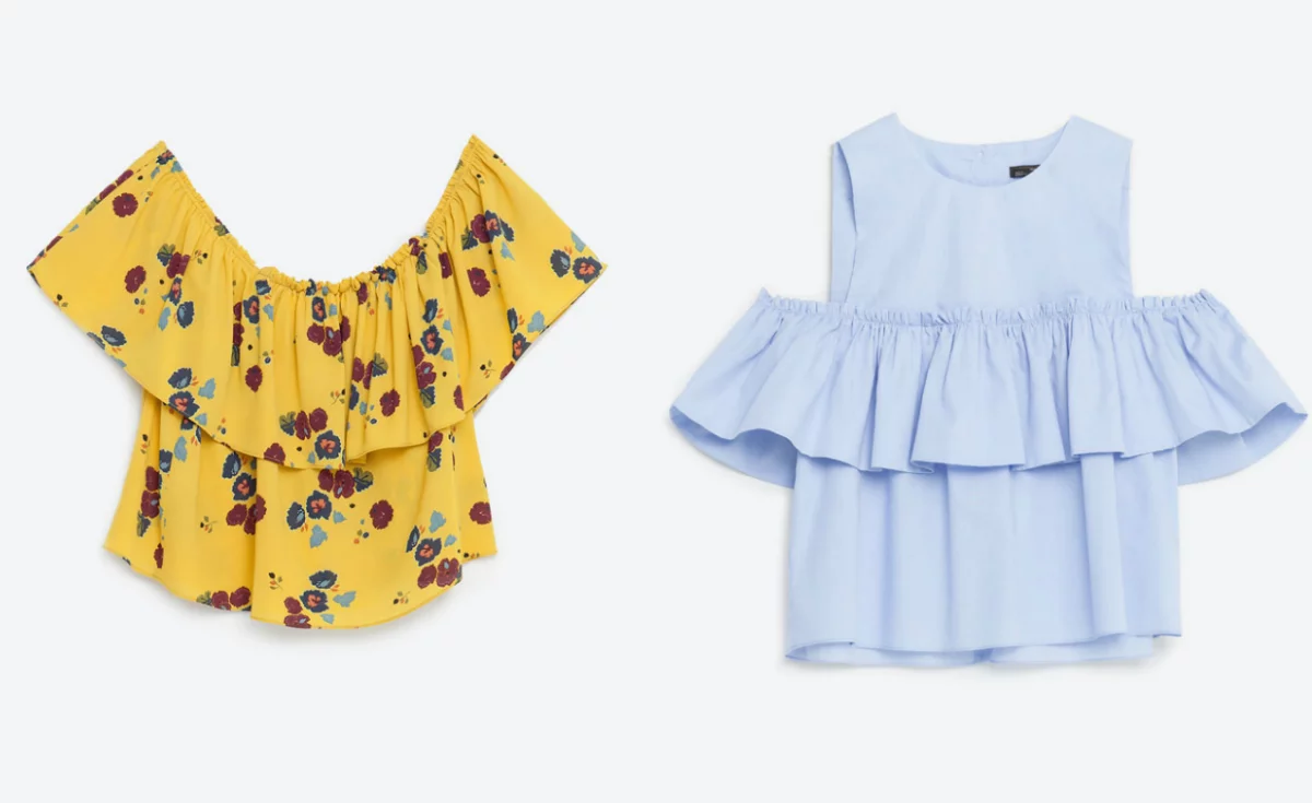 Żółta bluzka - Zara 99, 90 zł, niebieska - Zara 89,90