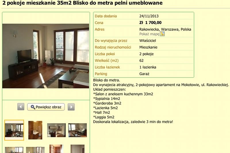 Mieszkanie do wynajęcia od "właściciela z Londynu"