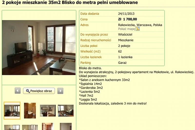 Mieszkanie do wynajęcia od "właściciela z Londynu"