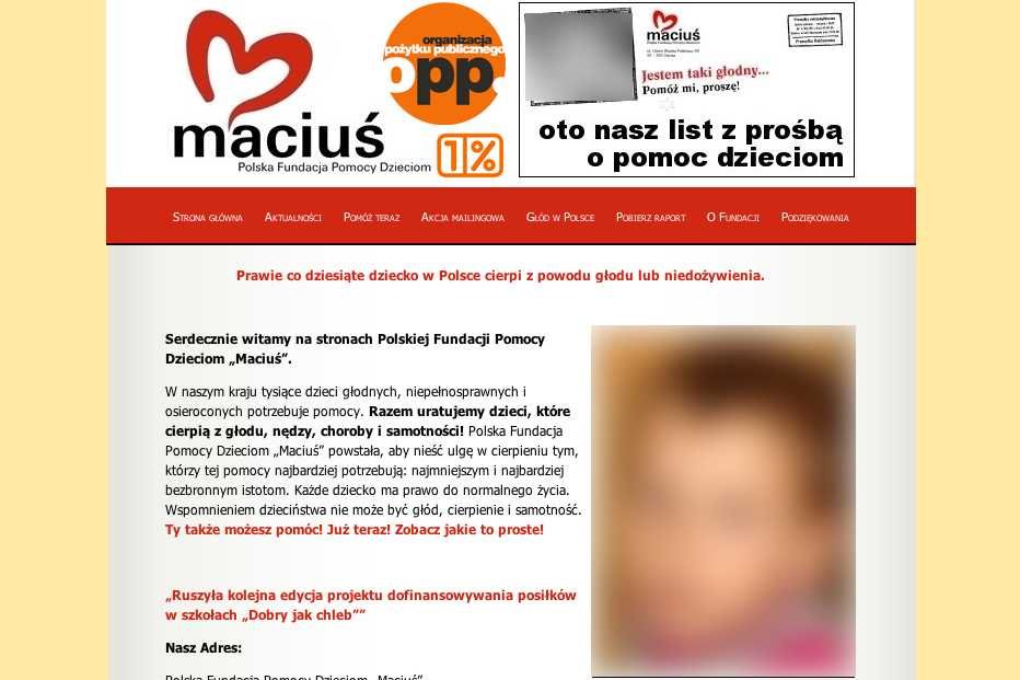 Na stronie Fundacji "Maciuś" brak informacji o tym, jaka część środków trafia do biednych dzieci.