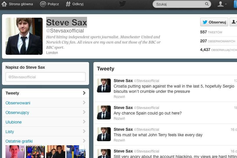 Profil Steve'a Saxa na Twitterze