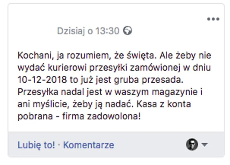 Kolejny zawiedziony klient.