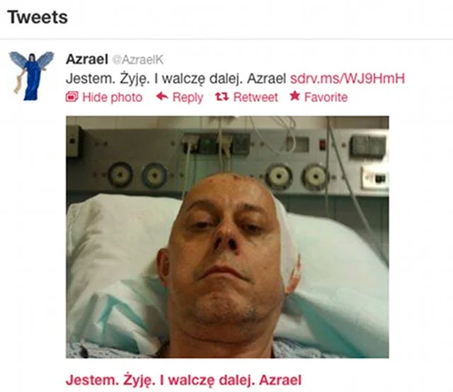 Azrael Kubacki tweetuje tuż po operacji.