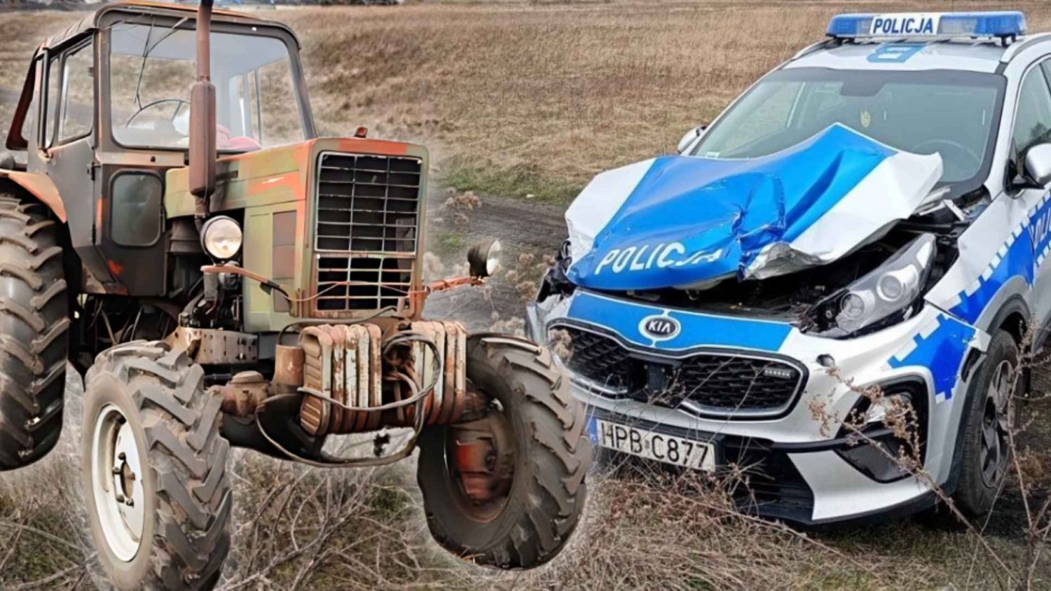 68-latek uciekał traktorem i staranował radiowóz. Sceny jak z filmu akcji