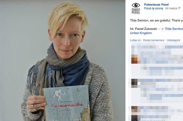 Tilda Swinton z książką "Kosmonautka"