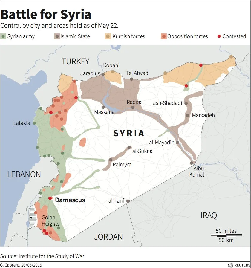 strefy wpływów sił walczących w wojnie domowej w Syrii