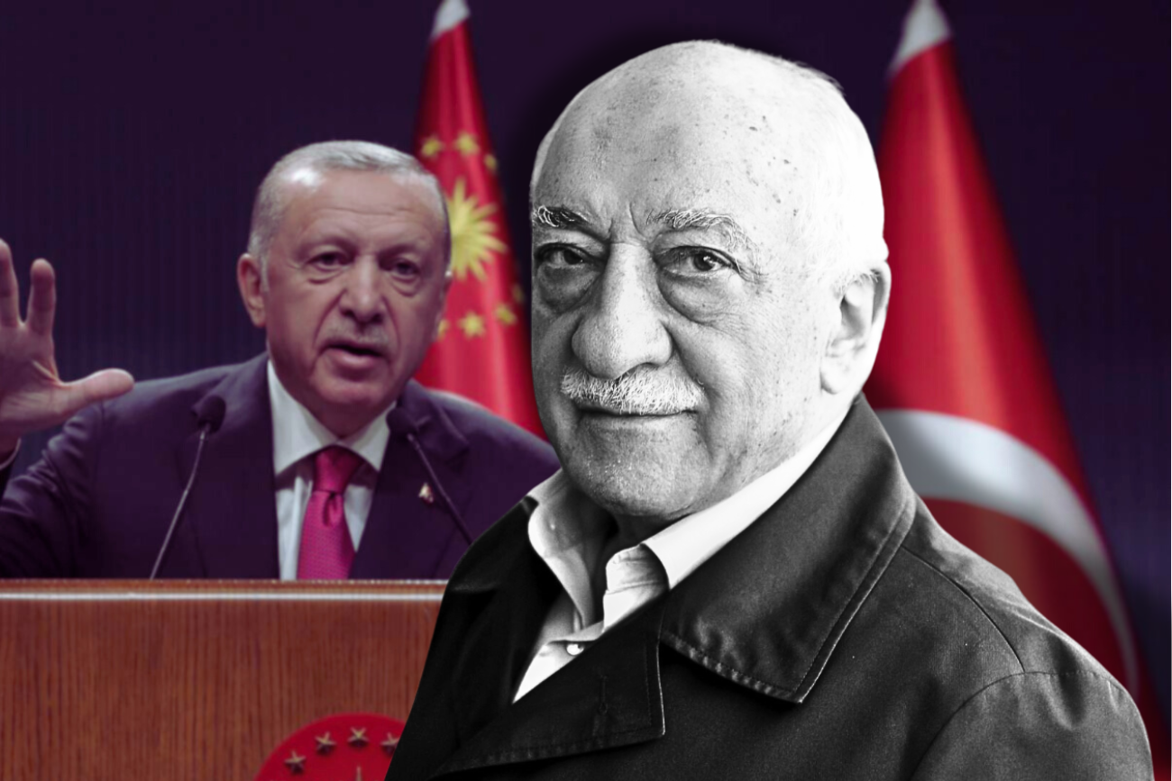 Na zdjęciu na pierwszym planie Fethullah Gülen. W tle prezydent Turcji Recep Tayyip Erdoğan