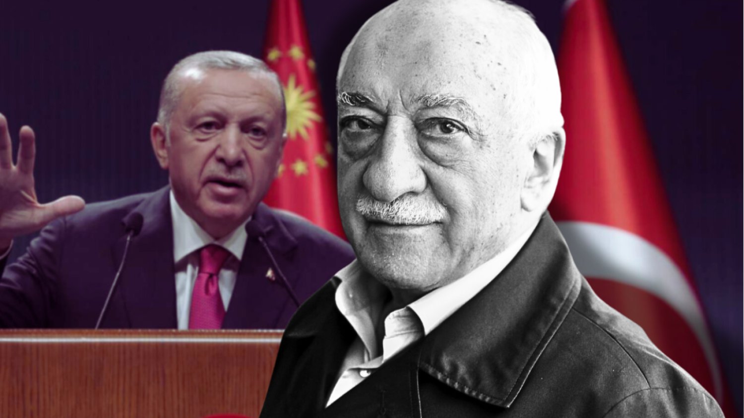 Na zdjęciu na pierwszym planie Fethullah Gülen. W tle prezydent Turcji Recep Tayyip Erdoğan