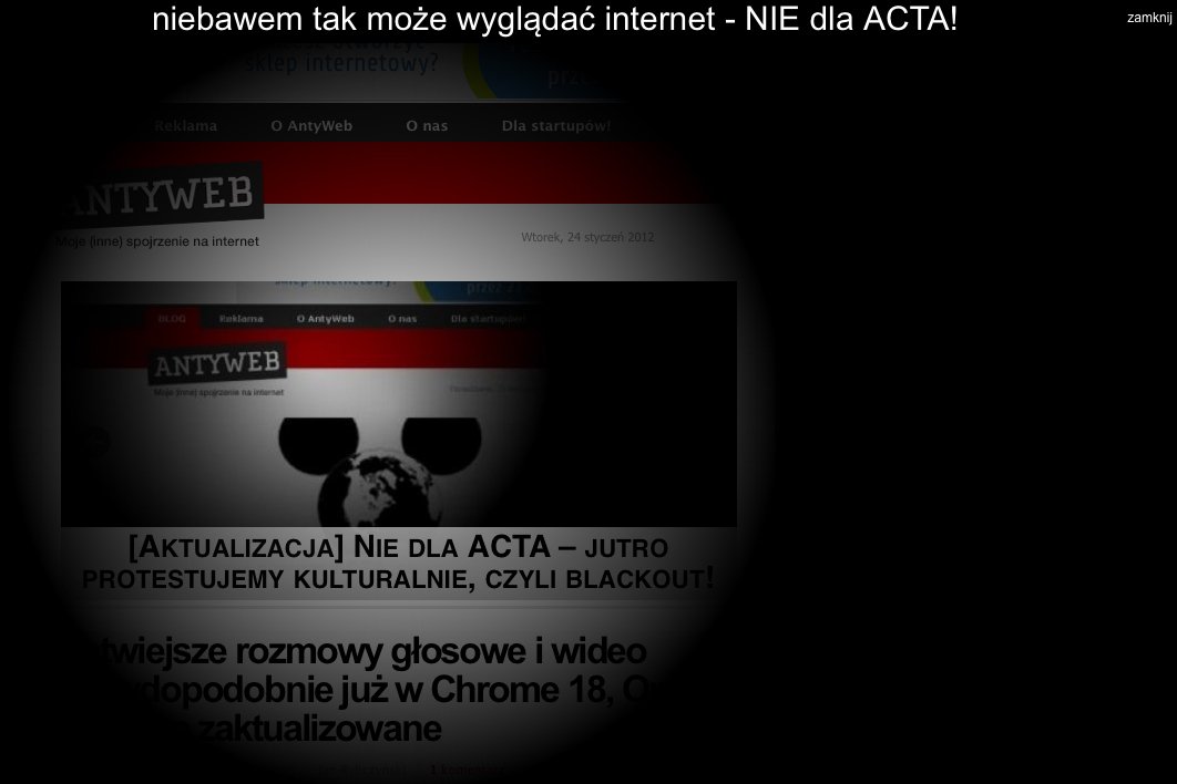 Zrzut ekranu black outu ze strony Antyweb.pl