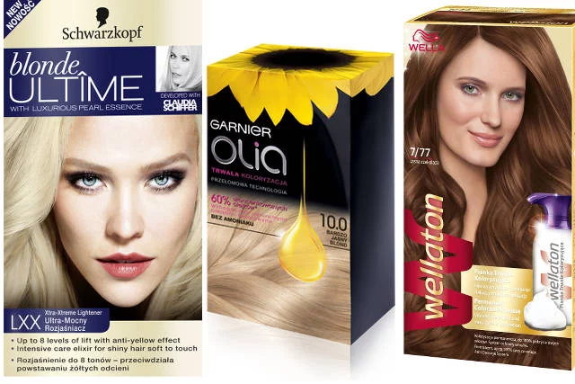 Koloryzacja domowa. Od lewej: Blond Ultime Schwarzkopf, Olia Garnier, Wellaton Wella