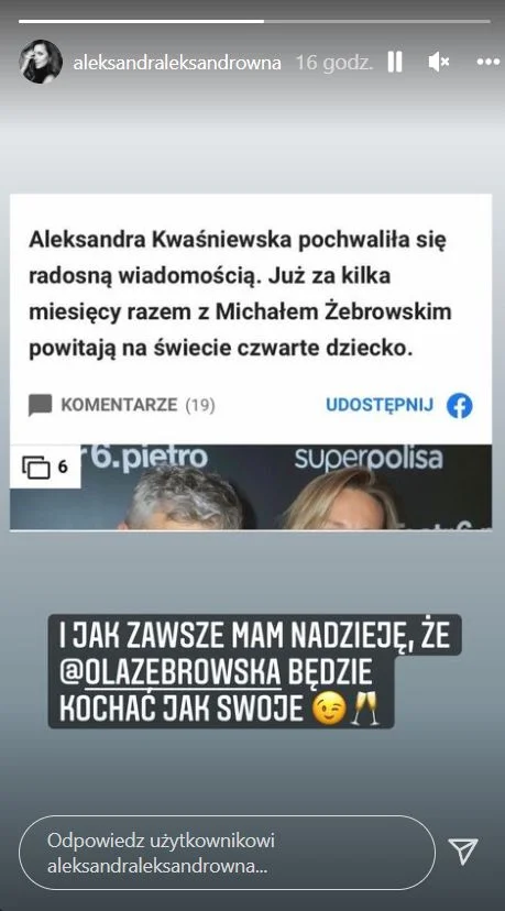 Aleksandra Kwaśniewska reaguje na doniesienia o ciąży.