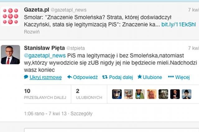 Poseł Stanisław Pięta napisał na Twitterze o "nadchodzącym końcu" portalu Gazeta.pl
