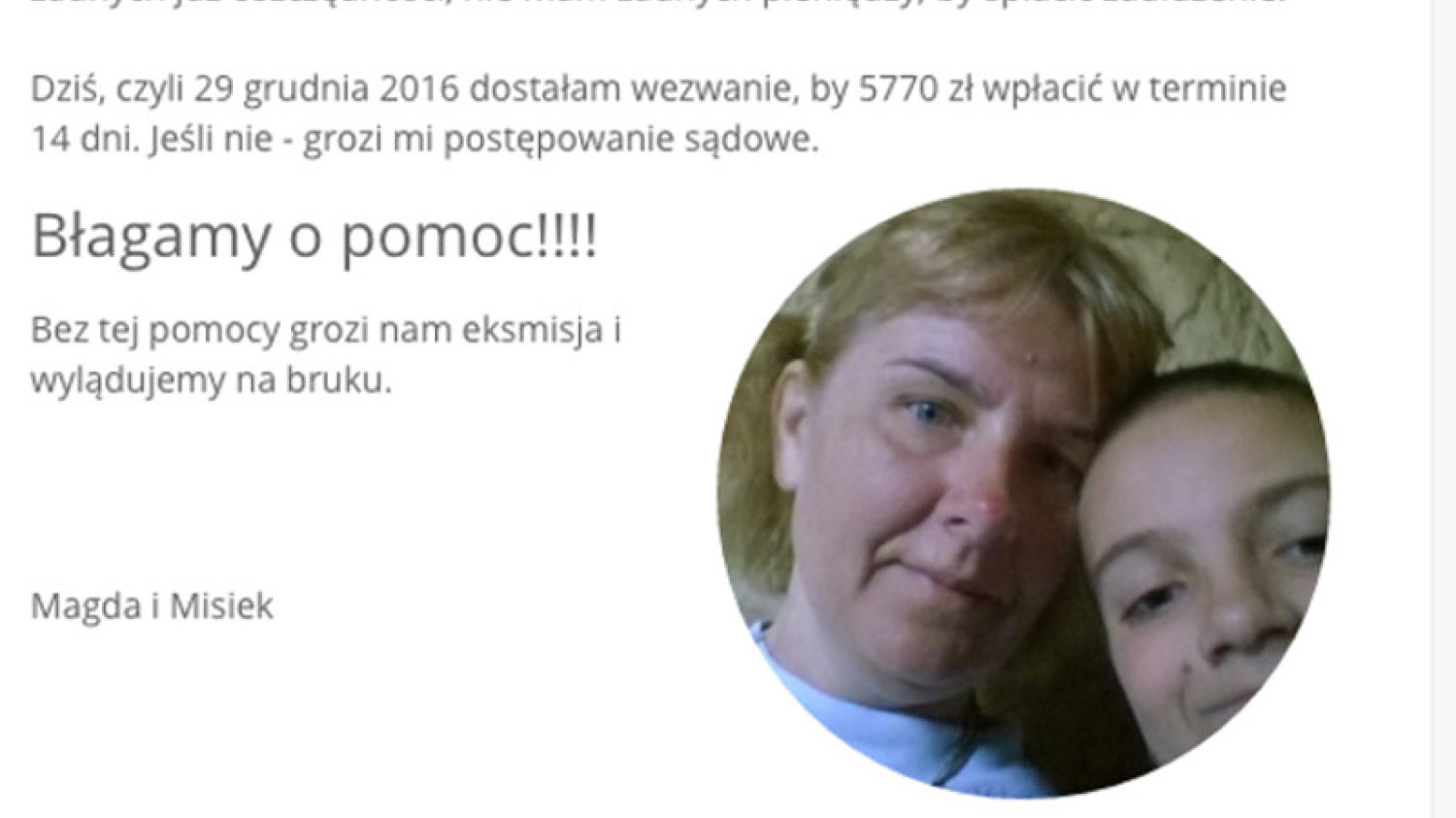 Magdalena Brzeska razem z chorym synem może stracić dach nad głową. Wpadła w spiralę zadłużenia