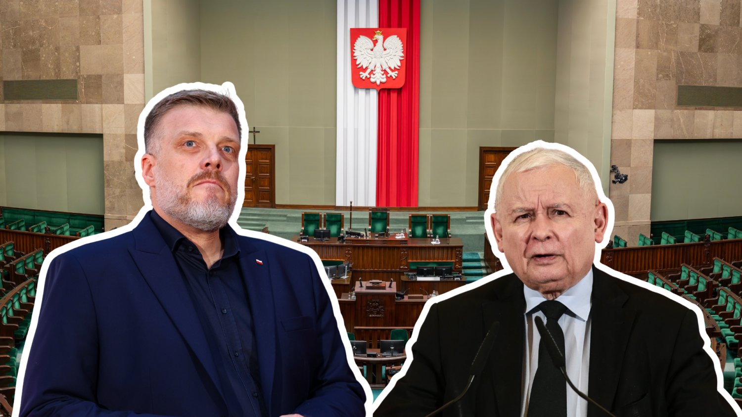 Powstaje egzotyczna koalicja PiS, Konfederacji i Razem. "Jeżeli będzie wniosek, zagłosujemy za" Adrian Zandberg i Jarosław Kaczyński, w tle Sejm