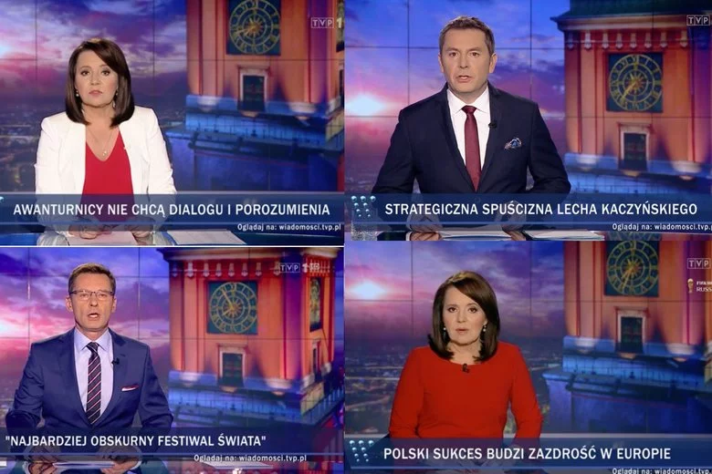 Krzysztof Ziemiec, Danuta Holecka, Michał Adamczyk - prowadzący "Wiadomości" w TVP.