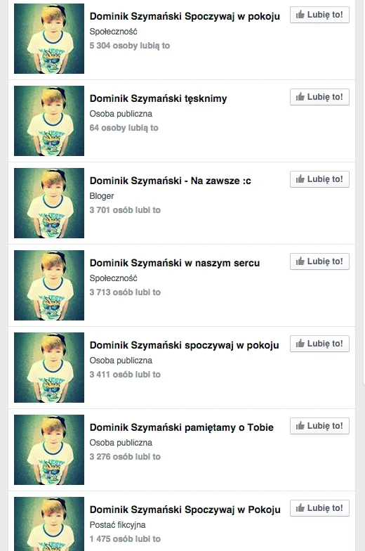 To tylko część profili poświęconych Dominikowi.