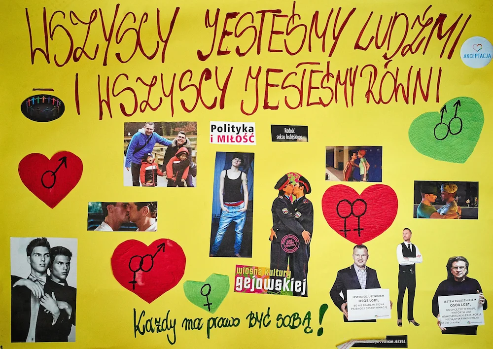Piątkowisko kolo Łodzi. Prace uczniów gimnazjum w Piątkowisku o tematyce dyskryminacji i homofobii zdjęte z wystawy z powodu interwencji narodowców z ONR.