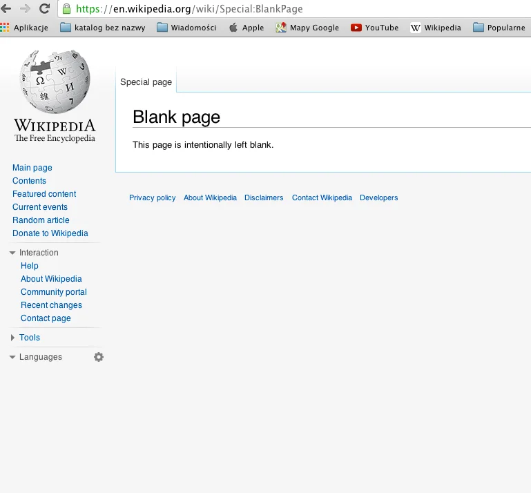 Odpowiedź Wikipedii na hasło "blank page".