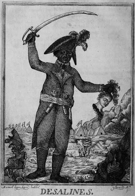Rycina z 1806 roku przedstawiająca Jeana-Jacquesa Dessalinesa (przywódcę antyfrancuskiego powstania na Haiti) w czasie masakry białych.