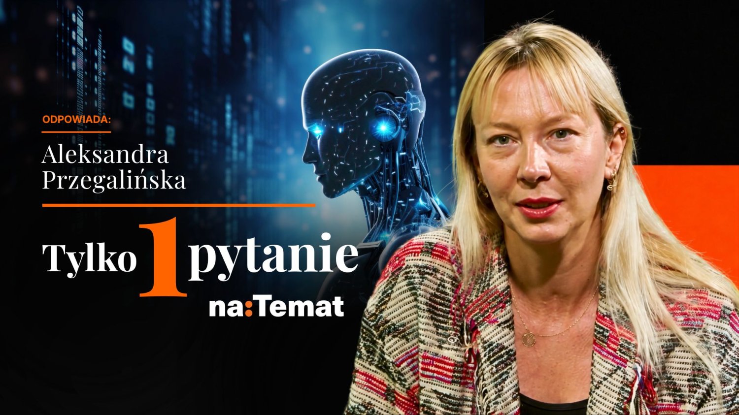 Czy człowiek jest w stanie odebrać pracę AI? Prof. Przegalińska zna odpowiedź Aleksandra Przegalińska mówi o AI. Za postacią wizualizacja sztucznej inteligencji.
