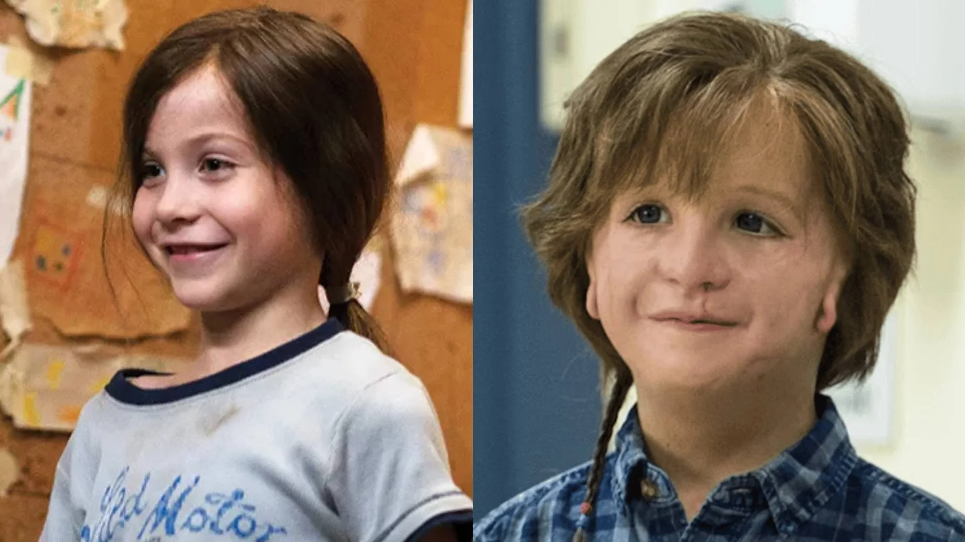 Jacob Tremblay w filmach "Pokój" (lewe zdjęcie") i "Cudowny chłopak" (prawe zdjęcie)