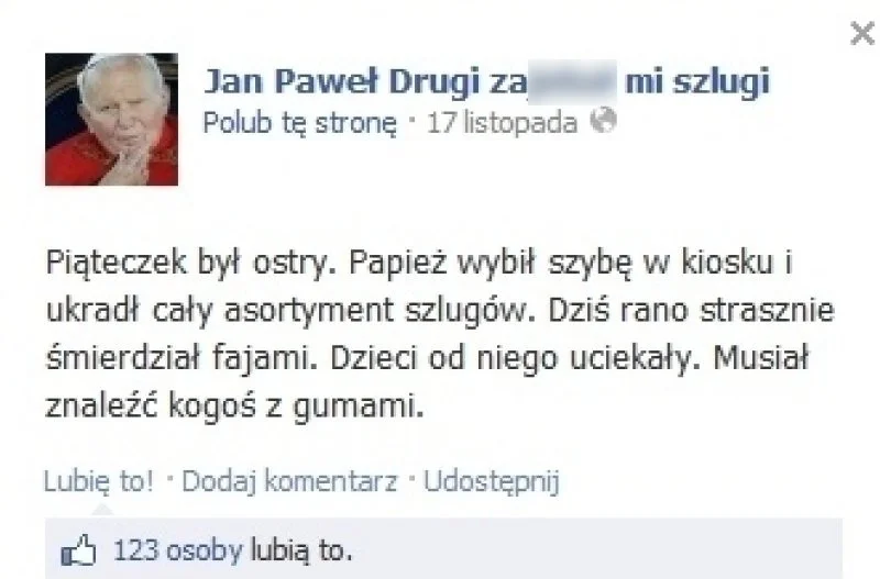 Screen z usuniętej strony o papieżu