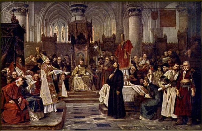 Jan Hus podczas soboru w Konstancji na obrazie Václava Brožíka.