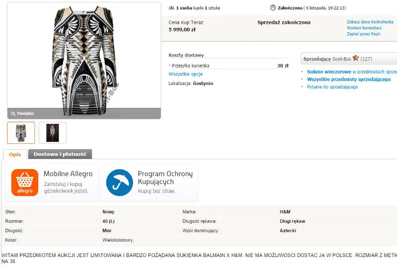 Wielu ludzi kupuje na Allegro bardzo drogie ubrania, których nawet nie miało okazji przymierzyć.