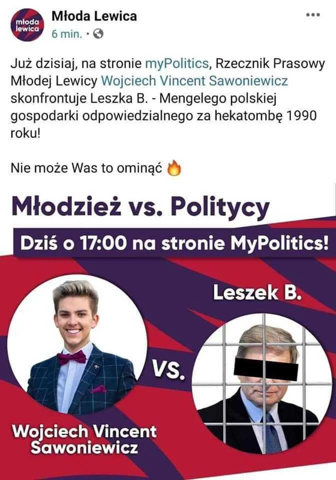 Wpis promujący spotkanie młodzieżówek z Leszkiem Balcerowiczem.
