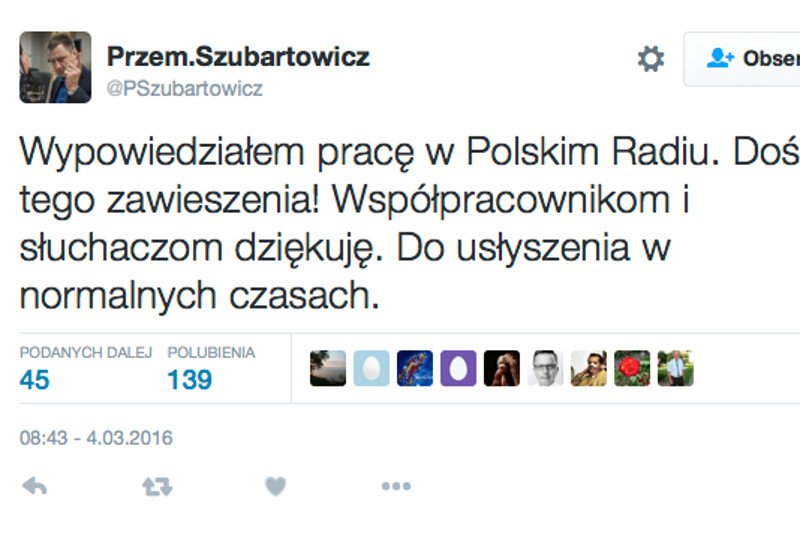 Przemysław Szubartowicz odchodzi z radiowej Jedynki.