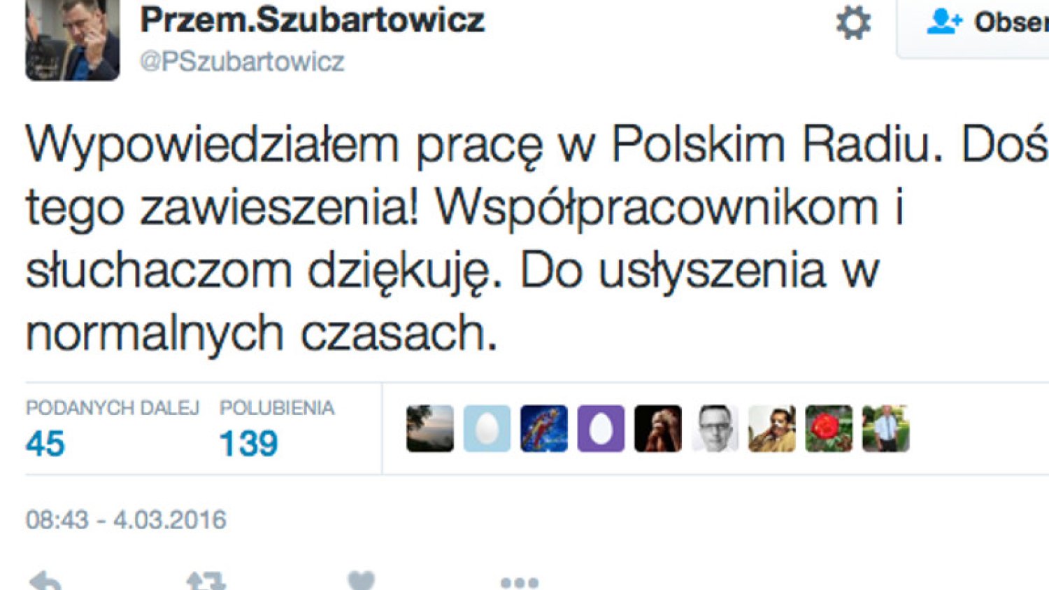 Przemysław Szubartowicz odchodzi z radiowej Jedynki.