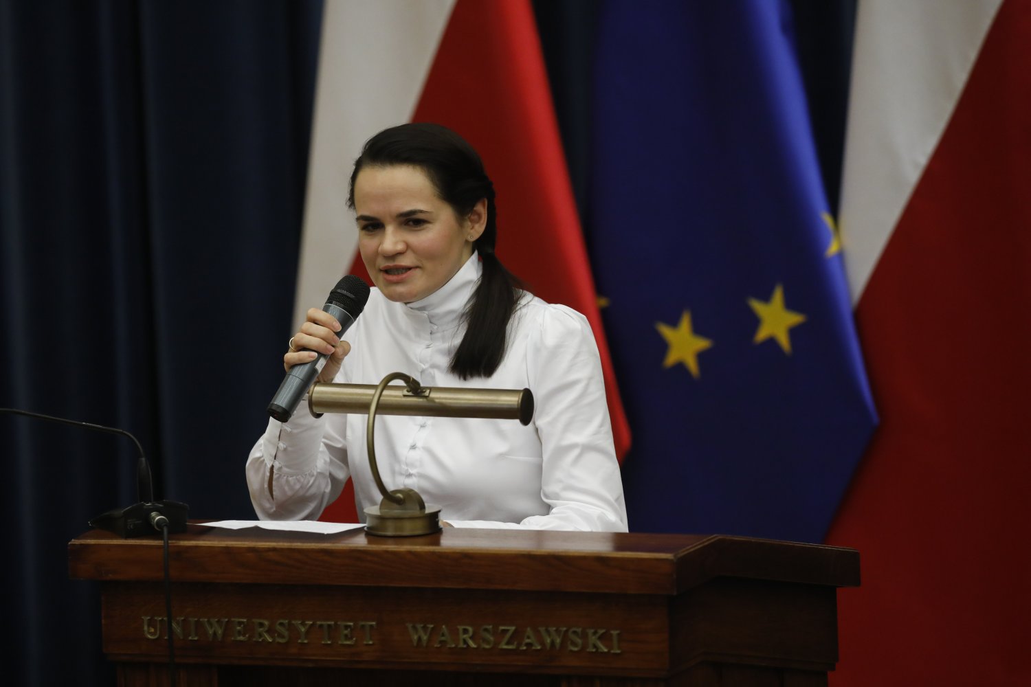 Swiatłana Cichanouska przemówiła na Uniwersytecie Warszawskim.