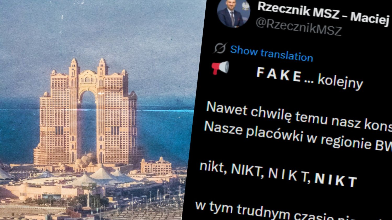 Zjednoczone Emiraty Arabskie, komunikat Macieja Wewióra