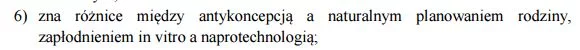 Treści nauczania - wymagania szczegółowe. Jeden z wymogów nauczania przedmiotu wychowanie do życia w rodzinie.