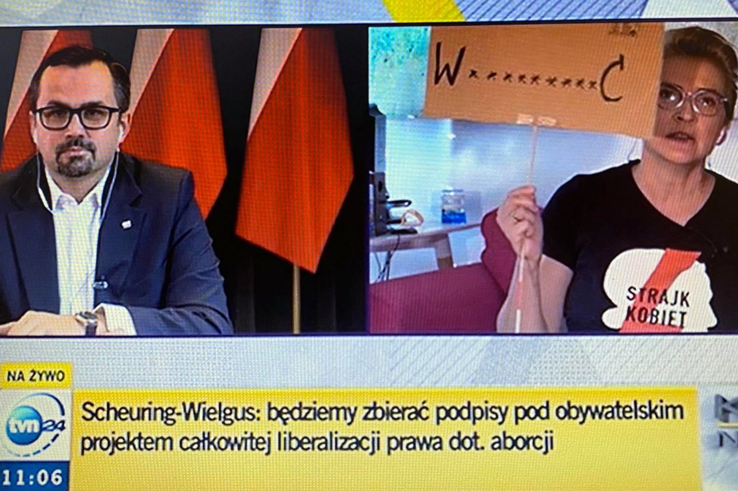 Joanna Scheuring-Wielgus pokazała wulgarne hasło w TVN24.
