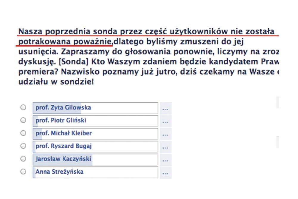 Sonda na profilu Faktów TVN