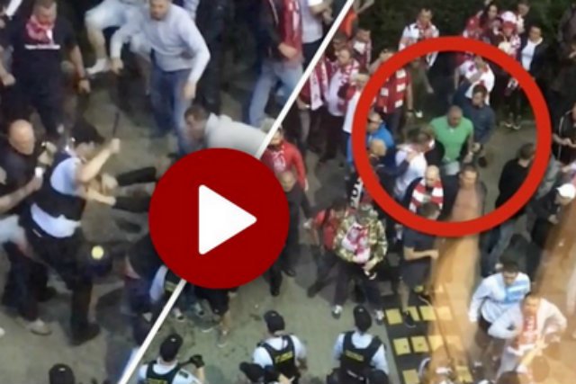 Film pokazujący walkę kiboli z policją przed meczem Polska-Dania.