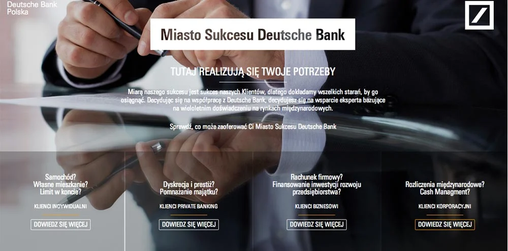 Deutsche Bank promuje swoje usługi na stronie www.miastosukcesu.pl