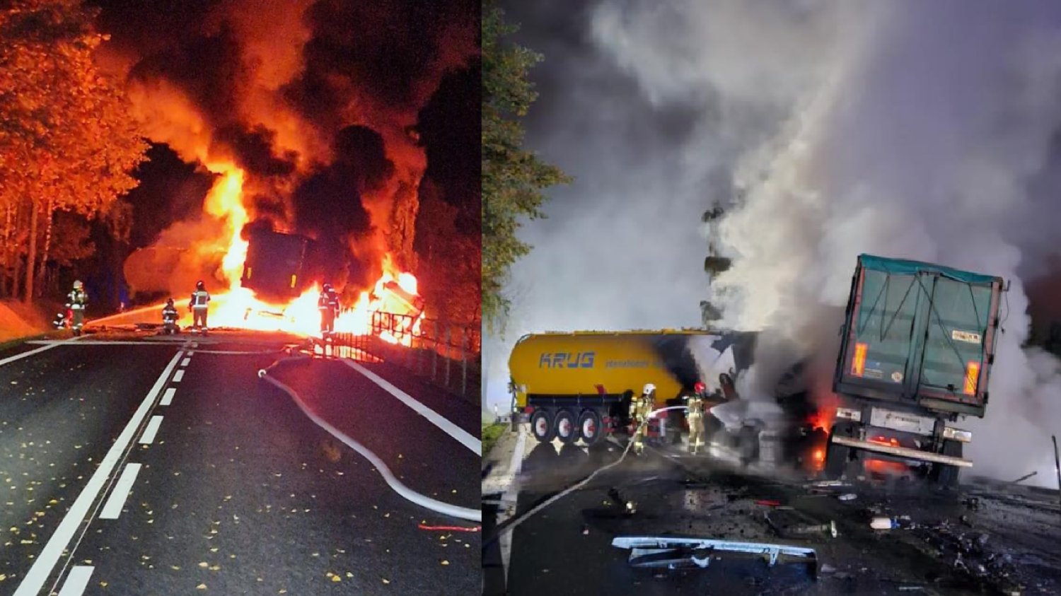 Wypadek pod Grójcem. Ciężarówka stanęła w płomieniach, dwie osoby nie żyją.