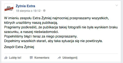 Post opublikowany chwilę po tym jak wybuchła burza w internecie