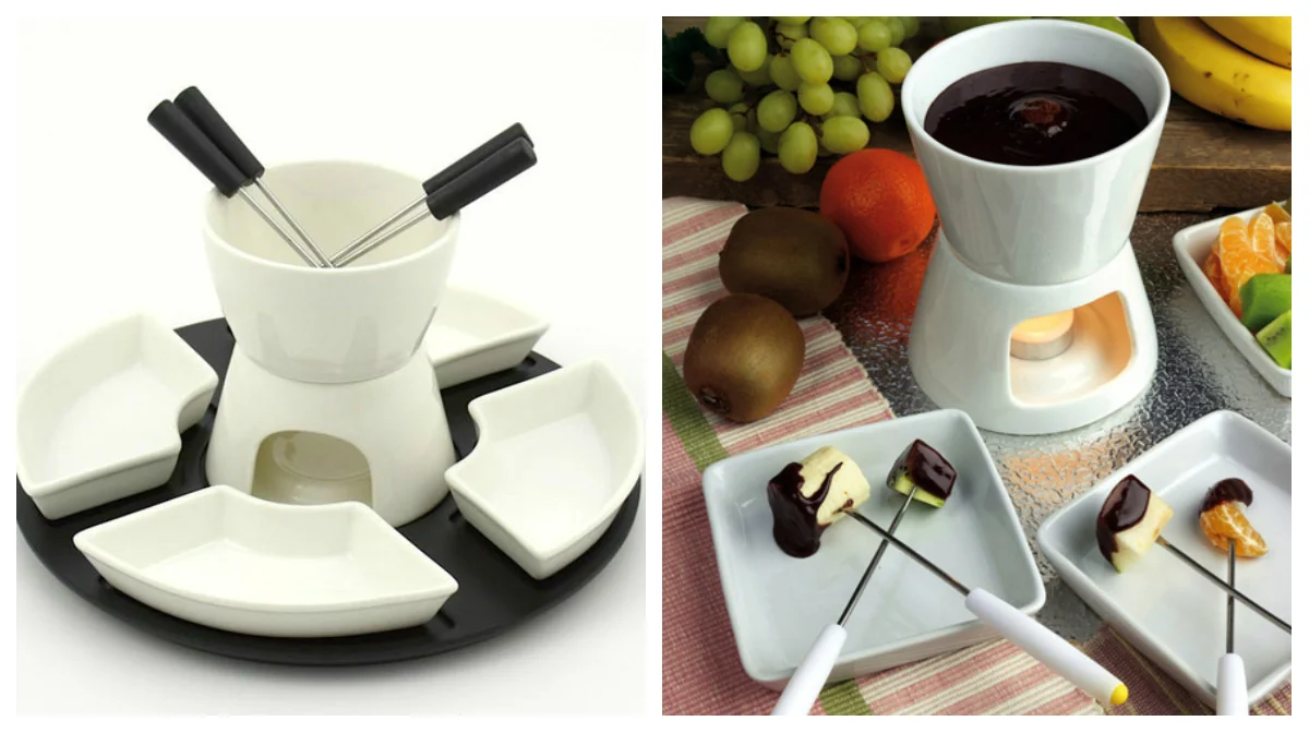 Zestaw do czekoladowego fondue to prezent względnie tani, jak i efektowny (podobnie jak deser, który możemy dzięki niemu przygotować).