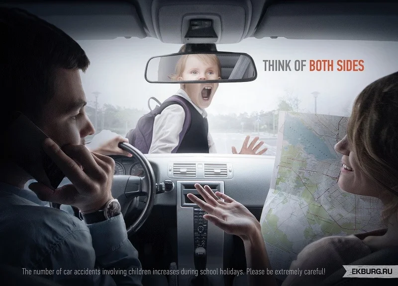 Plakat wchodzący w skład kampanii „Think of the both sides”.