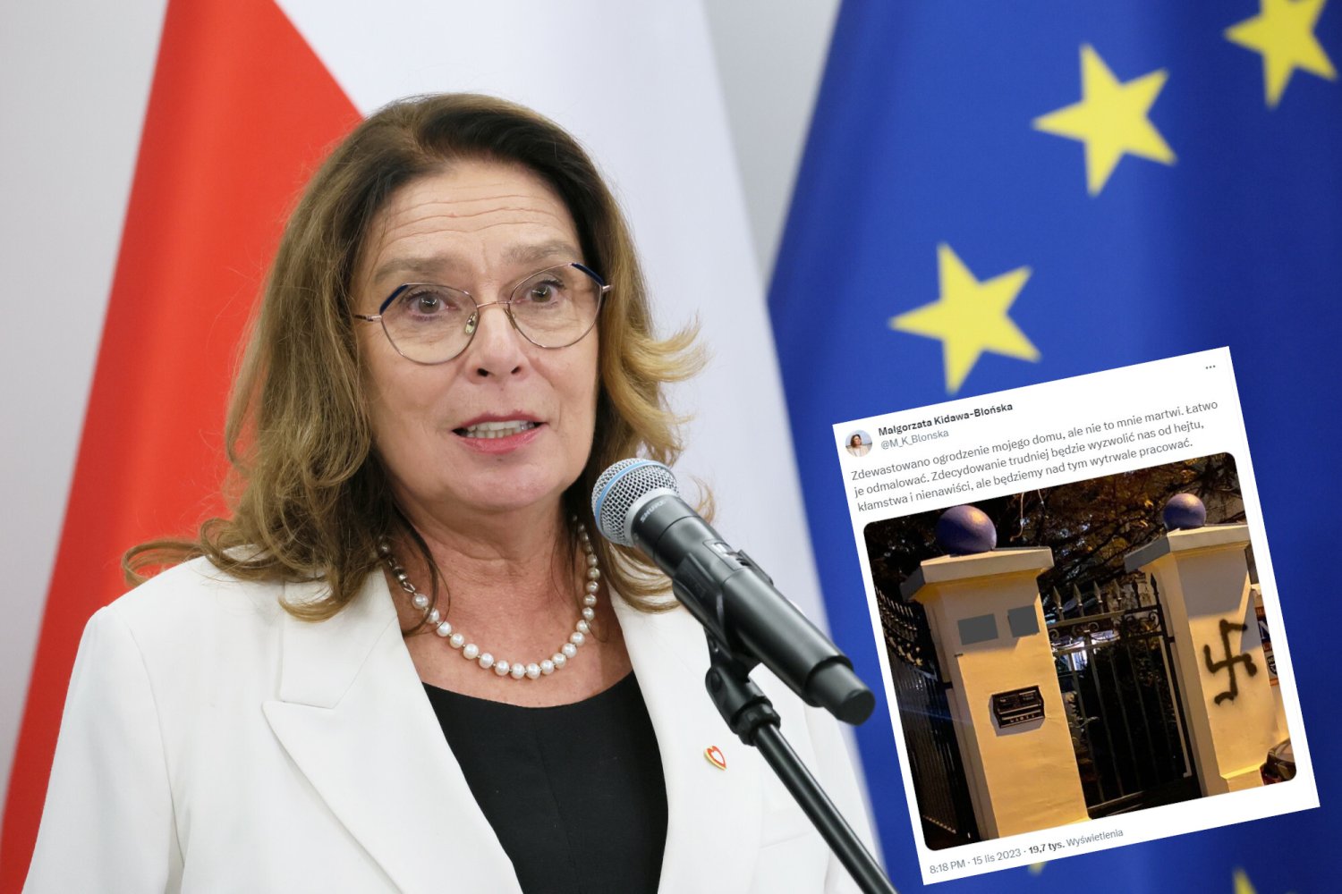 Ktoś zdewastował ogrodzenie domu marszałek Senatu.