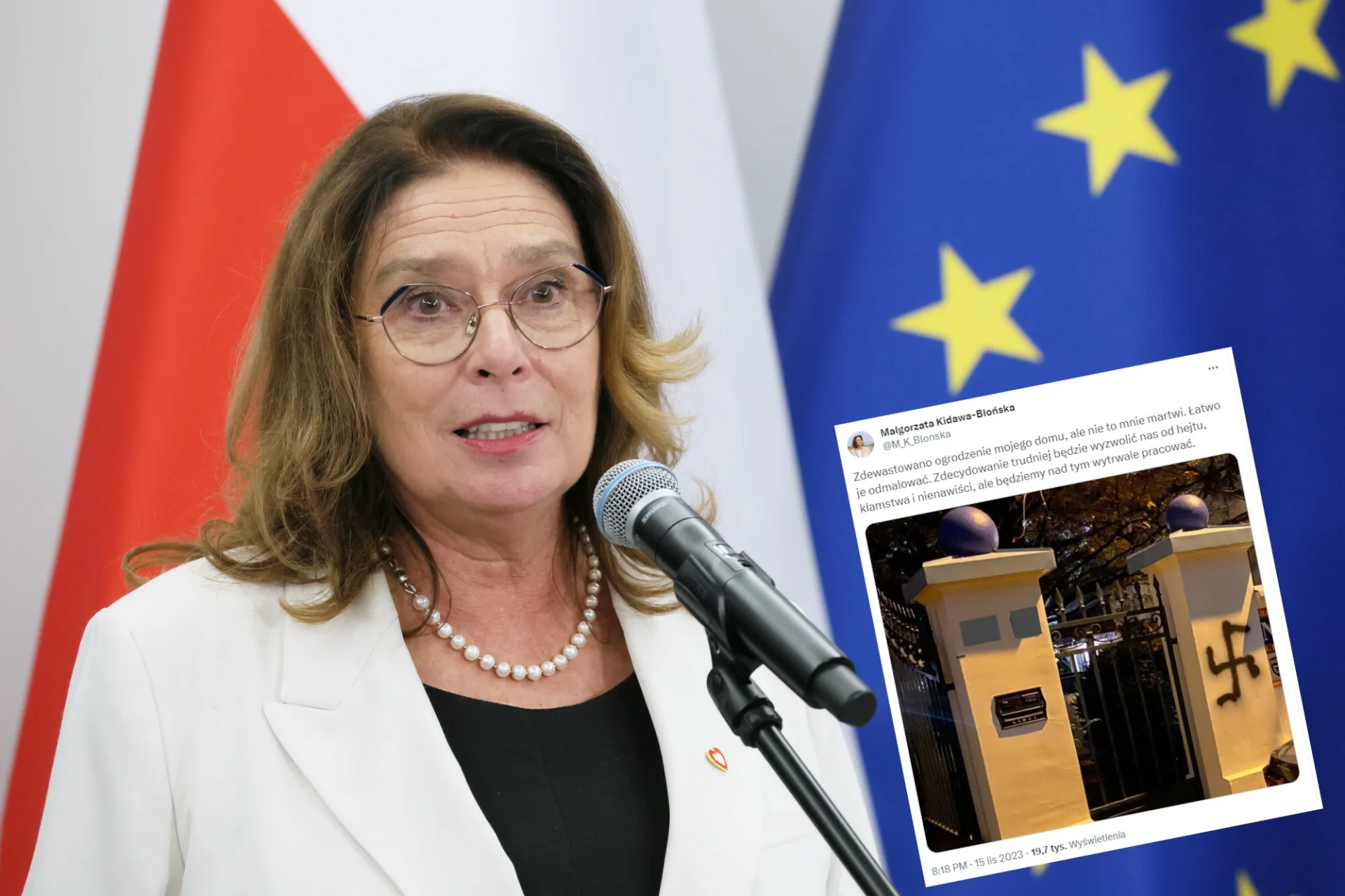 Ktoś zdewastował ogrodzenie domu marszałek Senatu.