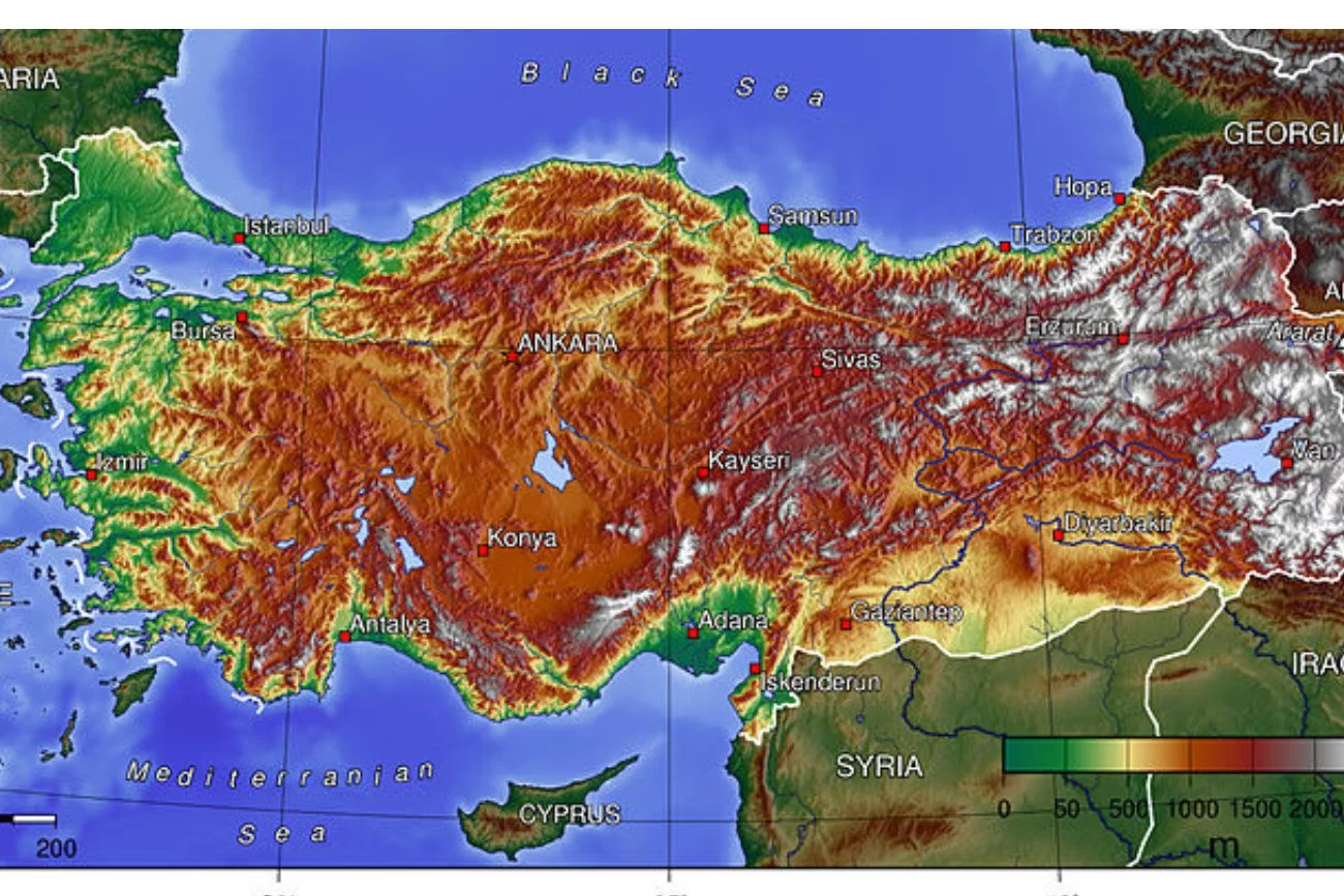 Mapa geograficzna Turcji. 