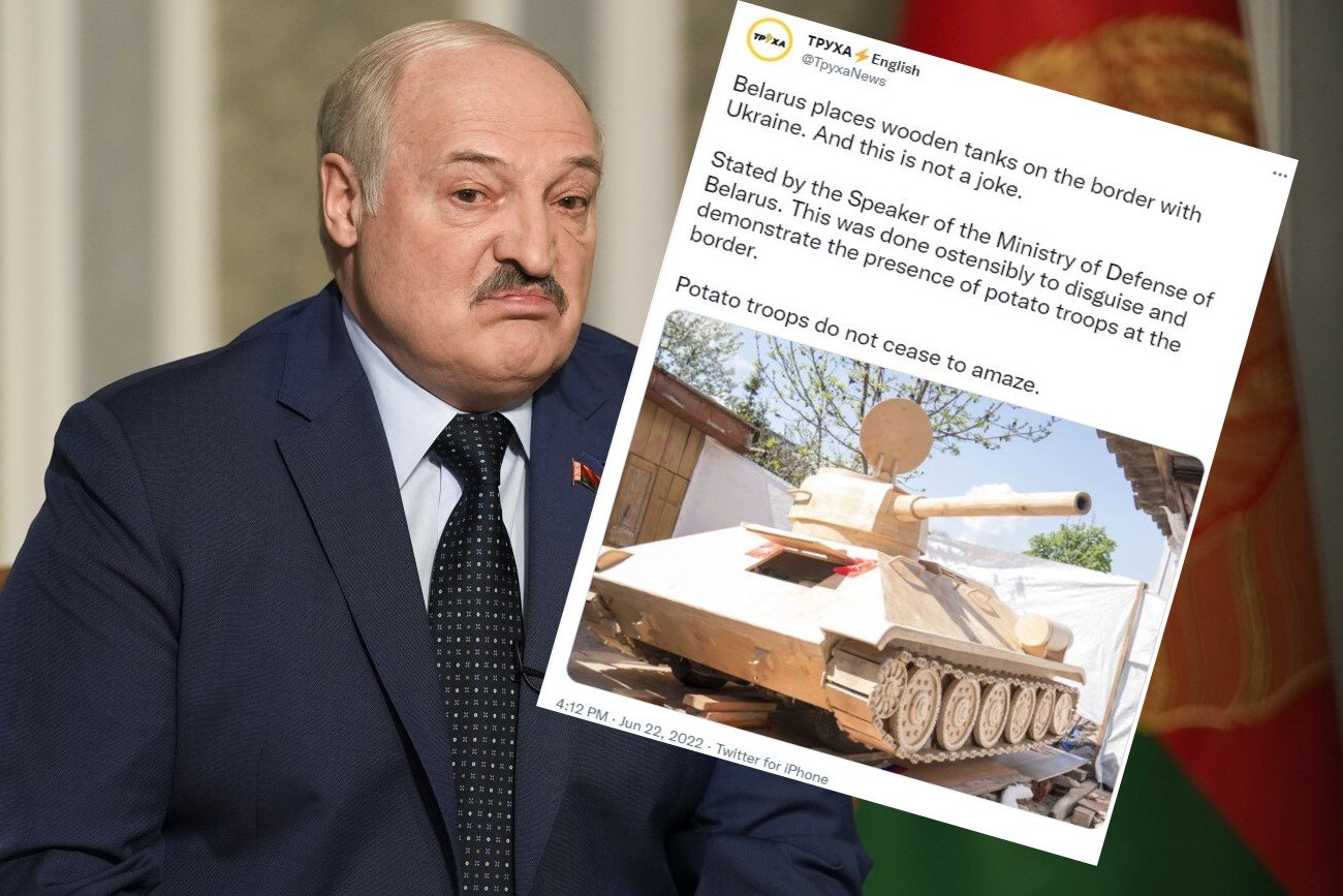 Białoruś rozstawia drewniane atrapy czołgów przy granicy z Ukrainą