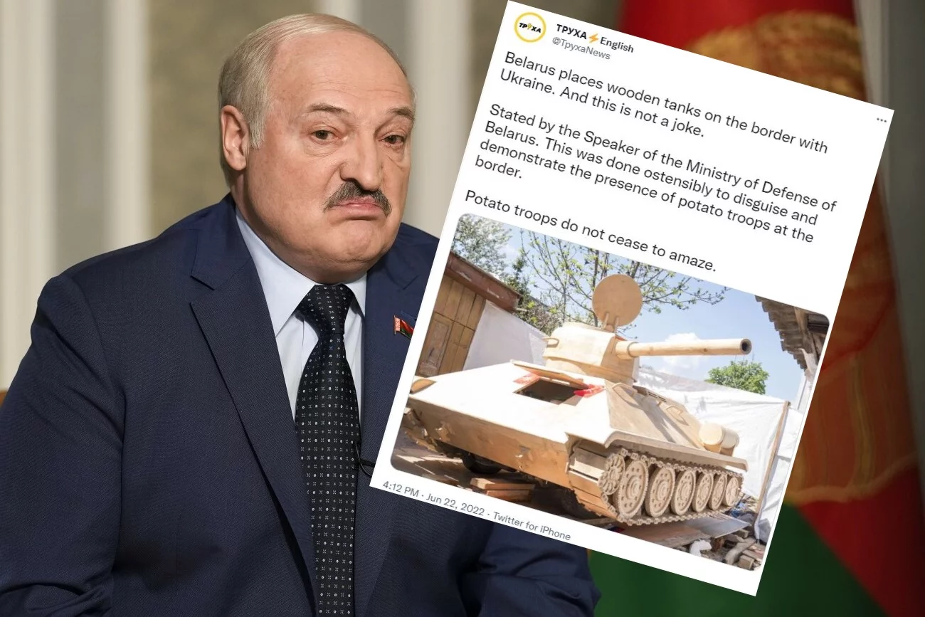 Białoruś rozstawia drewniane atrapy czołgów przy granicy z Ukrainą