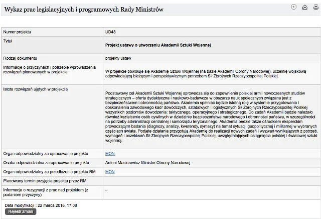 Opis projektu ustawy opracowanego przez Antoniego Macierewicza.
